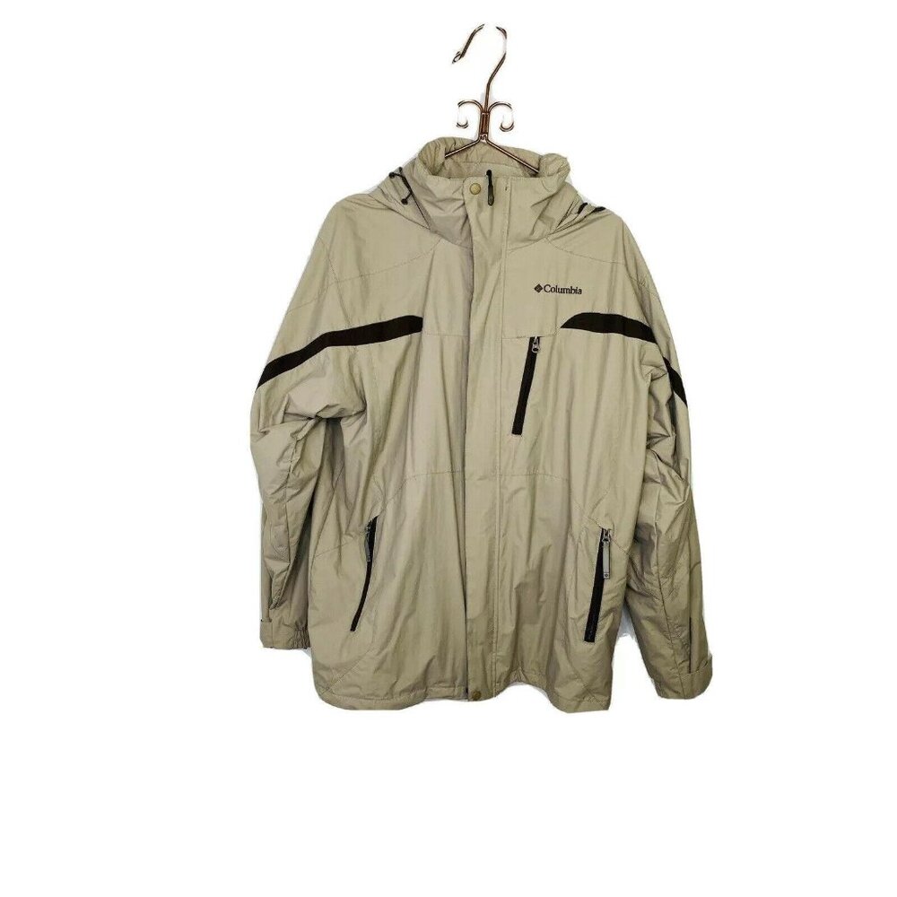 COLUMBIA Sportswear Jacket Mens Large Nylon Hooded Jacket Tan Brown L